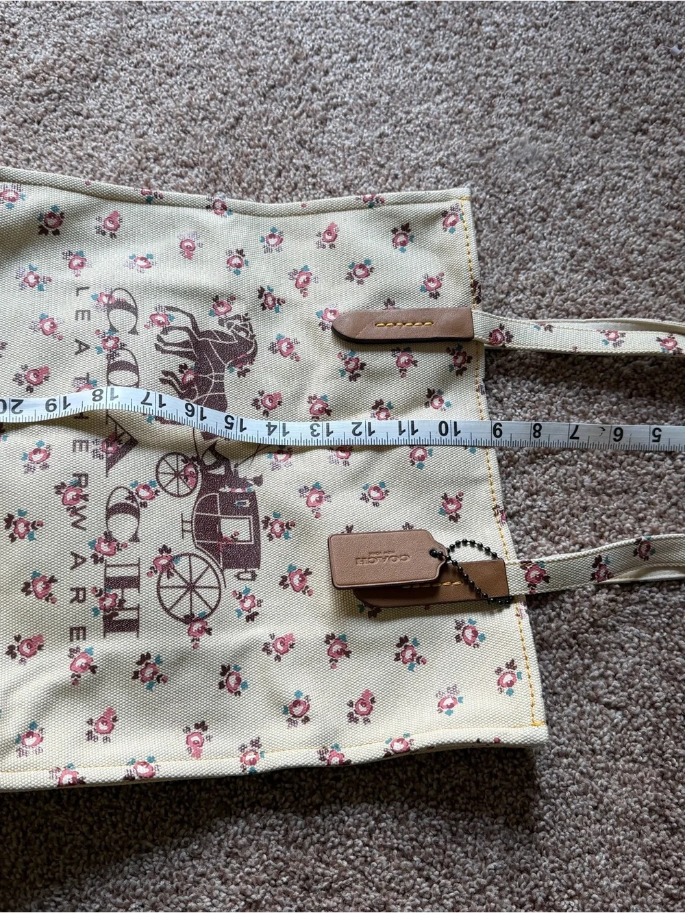 Coach Cream Canvas Tote with Pink Floral Print